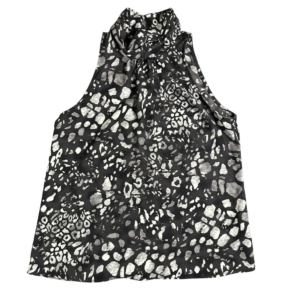 Peyton Jensen Womens Small Black White Abstract Print Mock Neck Blouse‎ USA